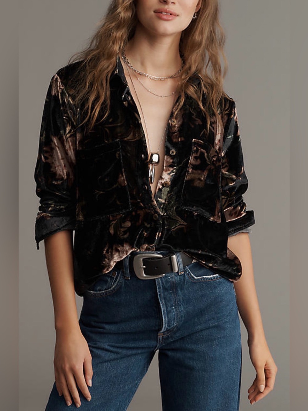 Anthropologie Pilcro Hadley Velvet Relaxed Buttondown Shirt